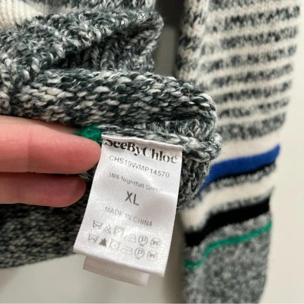 See by Chloe Striped Nightfall Green Sweater Designer Metallic Women’s Medium